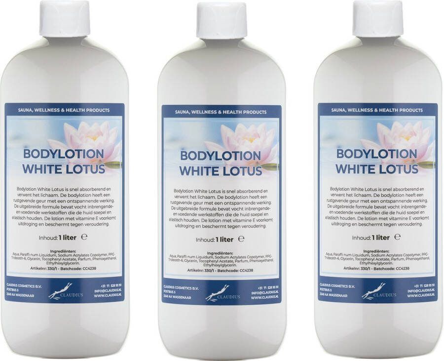 Claudius Cosmetics B.V. Bodylotion White Lotus 1 liter set van 3 stuks