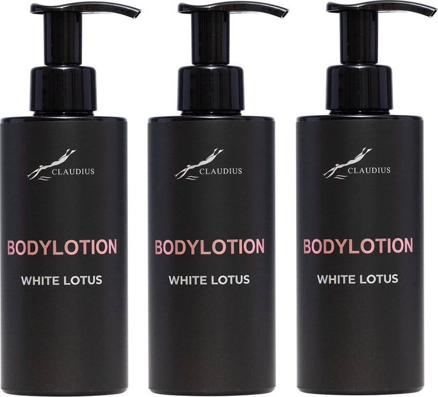 Claudius Cosmetics B.V. Bodylotion White Lotus 300 ml met pomp zwarte fles set van 3 stuks Voordeelverpakking
