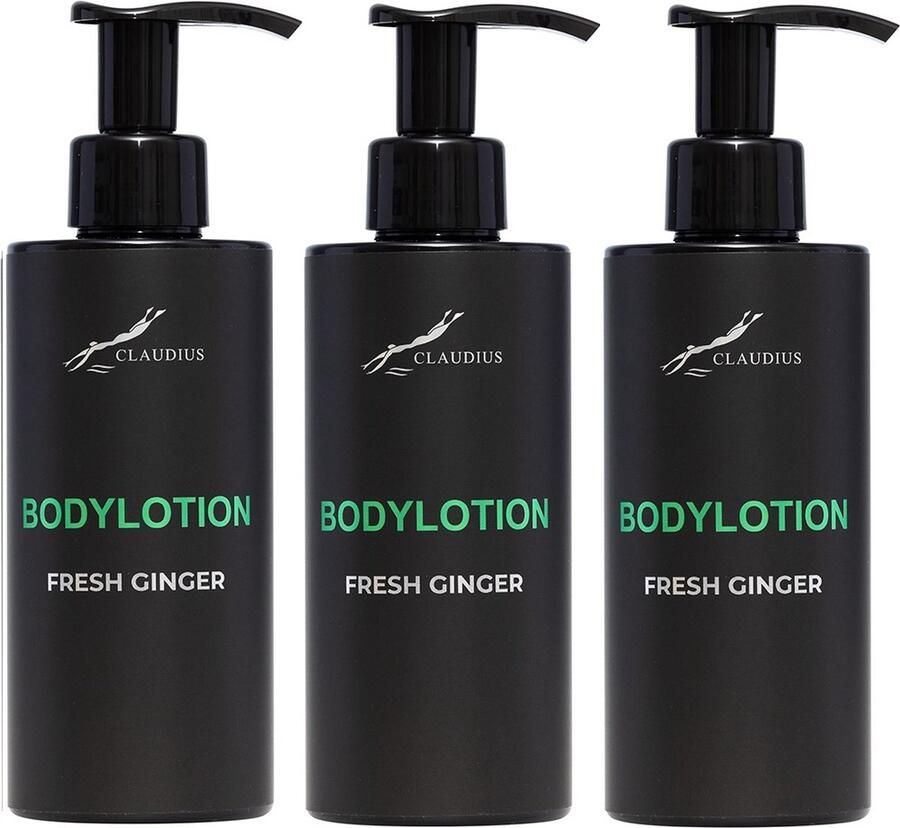 Claudius Cosmetics B.V. Bodylotion Fresh Ginger 300 ml met pomp zwarte fles set van 3 stuks Voordeelverpakking