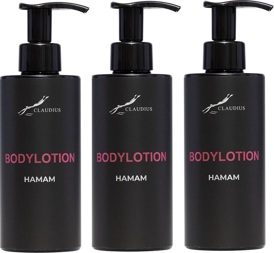 Claudius Cosmetics B.V. Bodylotion Hamam 300 ml met pomp zwarte fles set van 3 stuks Voordeelverpakking