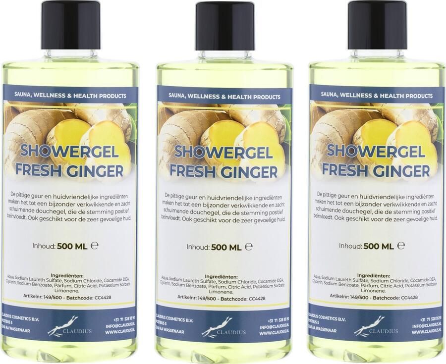 Claudius Cosmetics Benelux B.V. Douchegel Fresh Ginger 500 ml set van 3 stuks Showergel