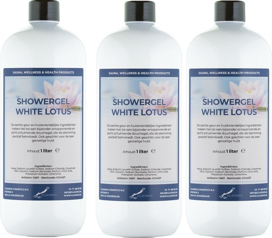 Claudius Cosmetics B.V. Douchegel White Lotus 1 liter set van 3 stuks showergel