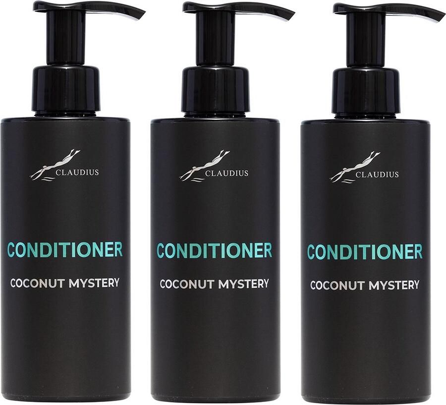 Claudius Cosmetics B.V. Hairconditioner Coconut Mystery 300 ml met pomp zwarte fles set van 3 stuks Voordeelverpakking