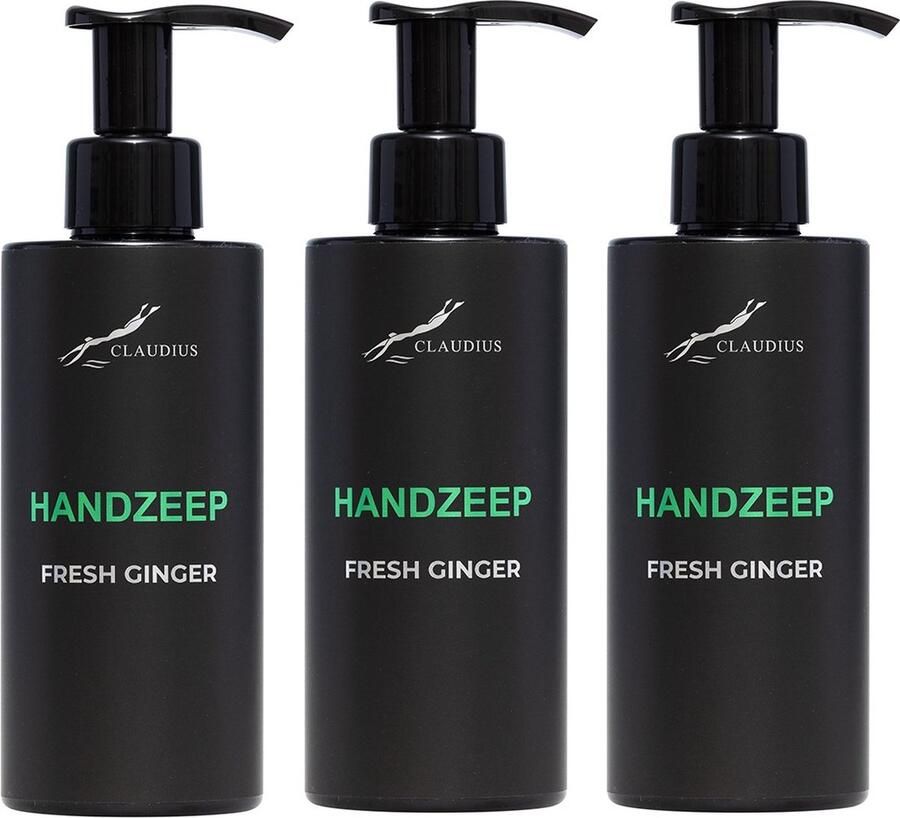 Claudius Cosmetics B.V. Handzeep Fresh Ginger 300 ml met pomp zwarte fles set van 3 stuks Voordeelverpakking