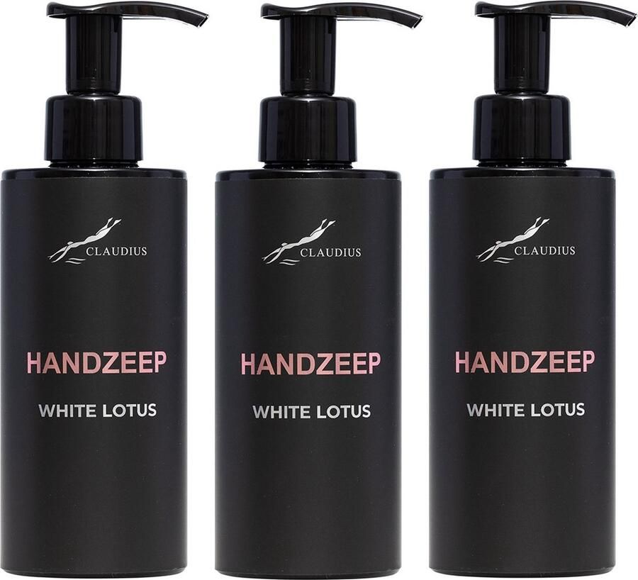Claudius Cosmetics B.V. Handzeep White Lotus 300 ml met pomp zwarte fles set van 3 stuks Voordeelverpakking