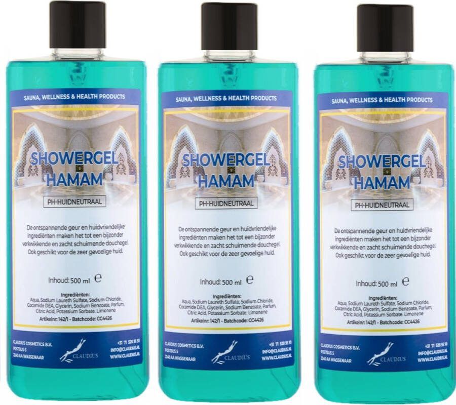 Claudius Cosmetics B.V. Douchegel Hamam 500 ml set van 3 stuks Showergel
