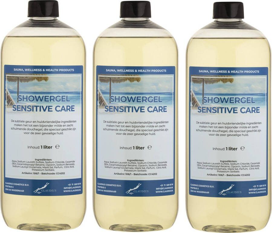 Claudius Cosmetics B.V. Douchegel Sensitive Care 1 liter set van 3 stuks Showergel