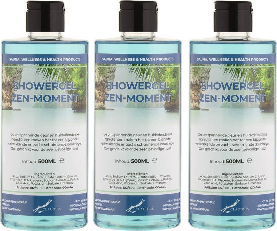 Claudius Cosmetics B.V. Douchegel Zen Moment 500 ml met klepdop set van 3 stuks Showergel