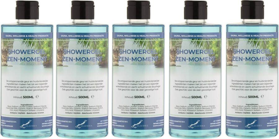 Claudius Cosmetics B.V. Douchegel Zen Moment 500 ml met klepdop set van 5 stuks transparant Showergel