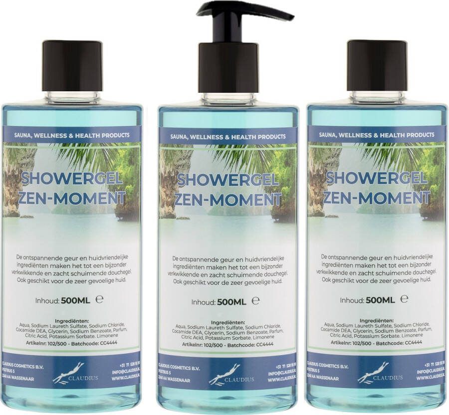 Claudius Cosmetics B.V. Douchegel Zen Moment 500 ml set van 3 stuks met gratis pomp Showergel
