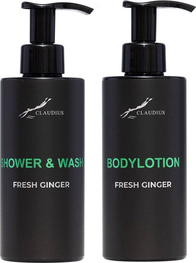 Claudius Cosmetics B.V. Douchepakket Fresh Ginger Shower & Wash + Bodylotion 300 ml per fles Claudius Cosmetics bodycare luxe fles set van 2 stuks