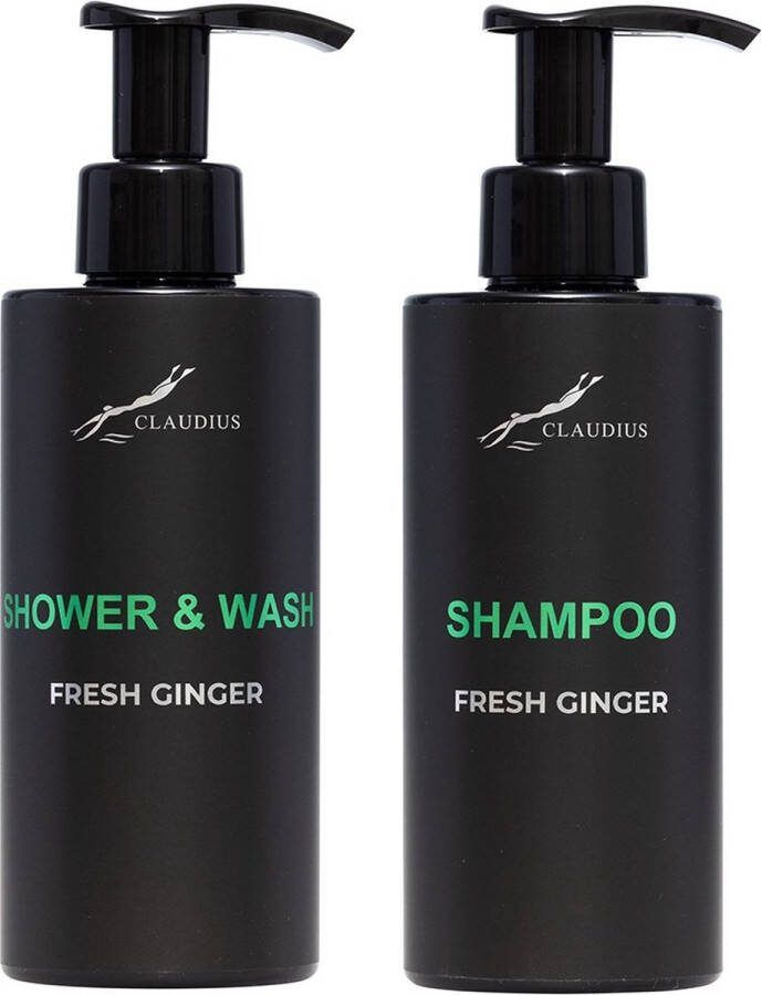 Claudius Cosmetics B.V. Douchepakket Fresh Ginger Shower & Wash + Shampoo 300 ml per fles Claudius Cosmetics bodycare luxe fles set van 2 stuks