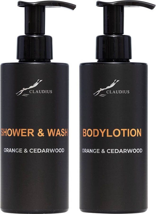 Claudius Cosmetics B.V. Douchepakket Sweet Orange & Cedarwood Shower & Wash + Bodylotion 300 ml per fles Claudius Cosmetics bodycare luxe fles set van 2 stuks