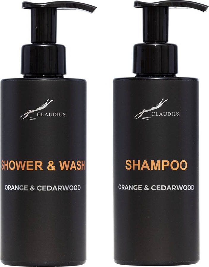 Claudius Cosmetics B.V. Douchepakket Sweet Orange & Cedarwood Shower & Wash + Shampoo 300 ml per fles Claudius Cosmetics bodycare luxe fles set van 2 stuks
