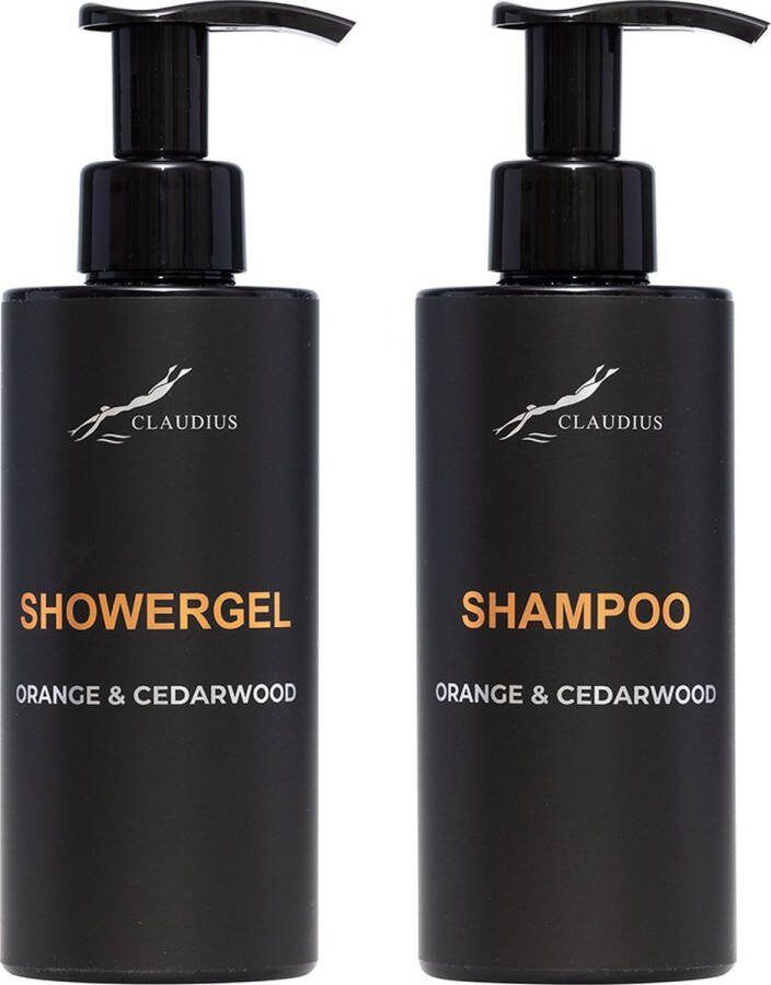Claudius Cosmetics B.V. Douchepakket Sweet Orange & Cedarwood Showergel + Shampoo 300 ml per fles Claudius Cosmetics bodycare luxe fles set van 2 stuks