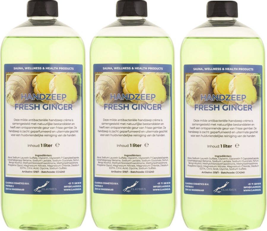 Claudius Cosmetics B.V. Handzeep Fresh Ginger 1 liter set van 3 stuks