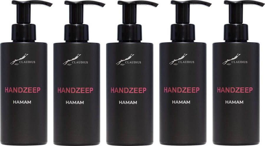 Claudius Cosmetics B.V. Handzeep Hamam 300 ml met pomp zwarte fles set van 5 stuks Voordeelverpakking