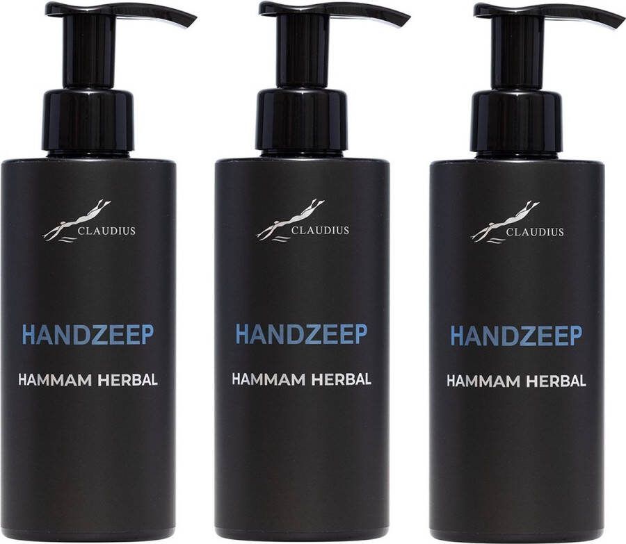 Claudius Cosmetics B.V. Handzeep Hammam Herbal 300 ml met pomp zwarte fles set van 3 stuks Voordeelverpakking