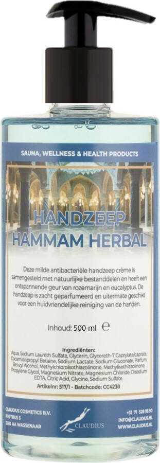 Claudius Cosmetics B.V. Handzeep Hammam Herbal 500 ml met gratis pomp