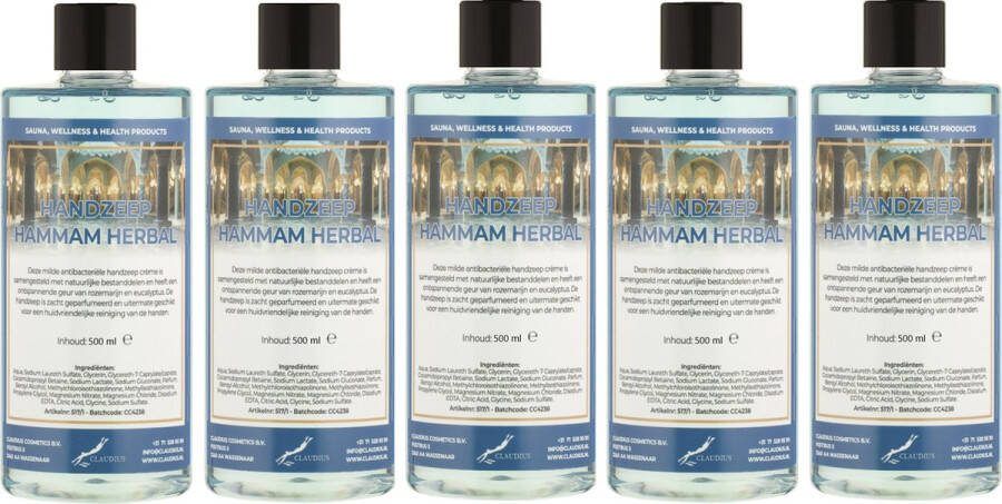 Claudius Cosmetics B.V. Handzeep Hammam Herbal 500 ml set van 5 stuks