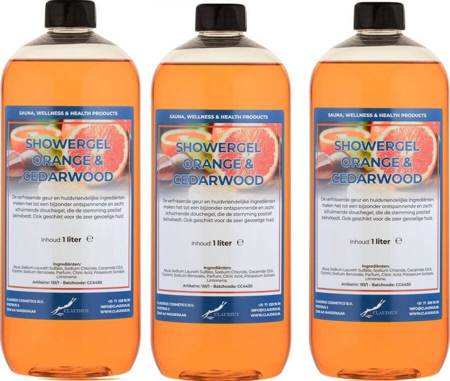 Claudius Cosmetics B.V. Handzeep Sweet Orange & Cedarwood 1 liter set van 3 stuks