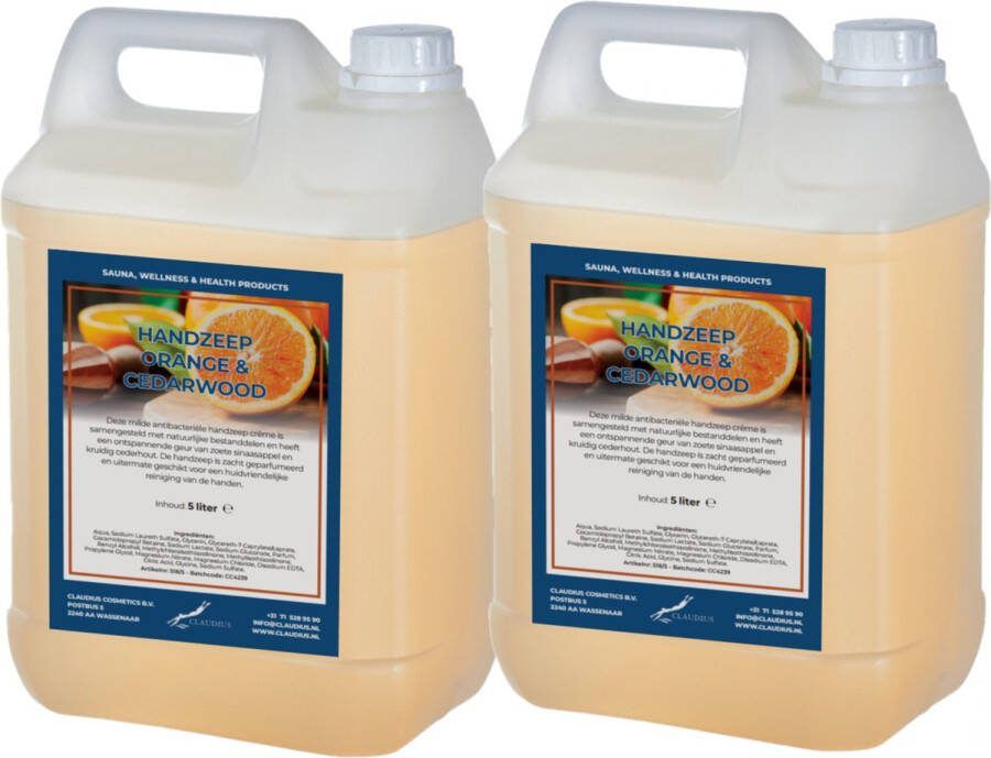 Claudius Cosmetics B.V. Handzeep Sweet Orange & Cedarwood 5 liter set van 2 stuks