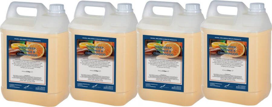 Claudius Cosmetics B.V. Handzeep Sweet Orange & Cedarwood 5 liter set van 4 stuks