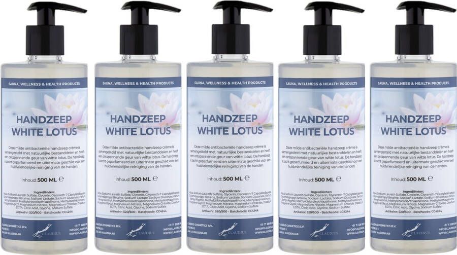 Claudius Cosmetics B.V. Handzeep White Lotus 500 ml met gratis pomp set van 5 stuks
