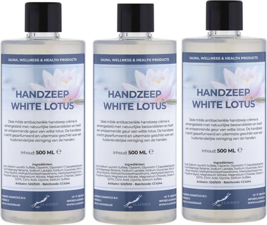 Claudius Cosmetics B.V. Handzeep White Lotus 500 ml set van 3 stuks