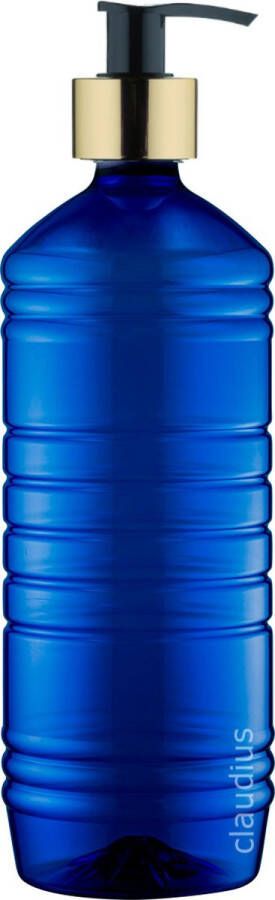 Splashbox Product Support B.V. Lege Plastic Fles 1 liter PET Blauw met gouden pomp set van 10 stuks navulbaar leeg