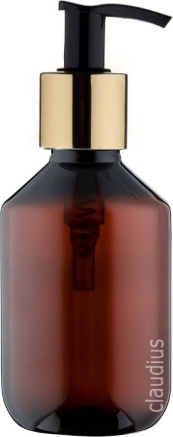 Claudius Cosmetics B.V. Lege Plastic Fles 250 ml PET Amber met gouden pomp set van 10 stuks navulbaar leeg