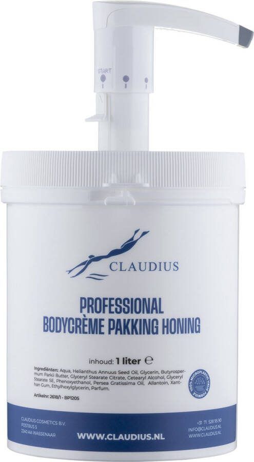 Claudius Cosmetics B.V. Professional Bodycrème Pakking Honing 1 liter in handige salonverpakking