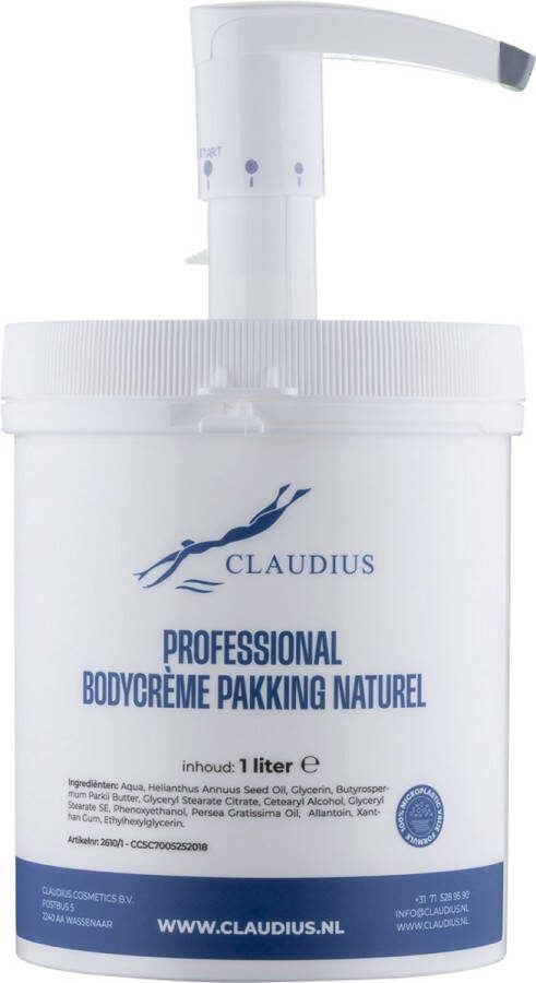 Claudius Cosmetics B.V. Professional Bodycrème Pakking Naturel 1 liter in handige salonverpakking