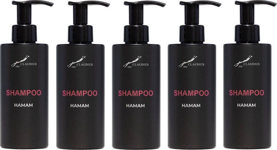 Claudius Cosmetics B.V. Shampoo Hamam 300 ml met pomp zwarte fles set van 5 stuks Voordeelverpakking