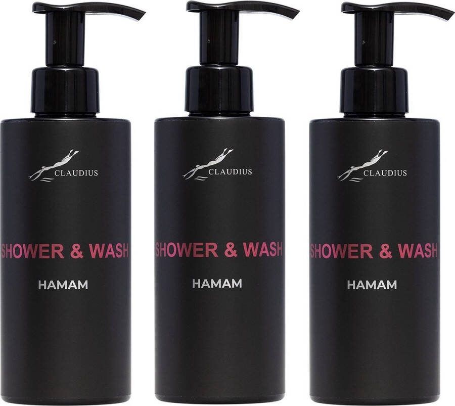 Claudius Cosmetics B.V. Shower & Wash Hamam 300 ml met pomp zwarte fles set van 3 stuks Voordeelverpakking