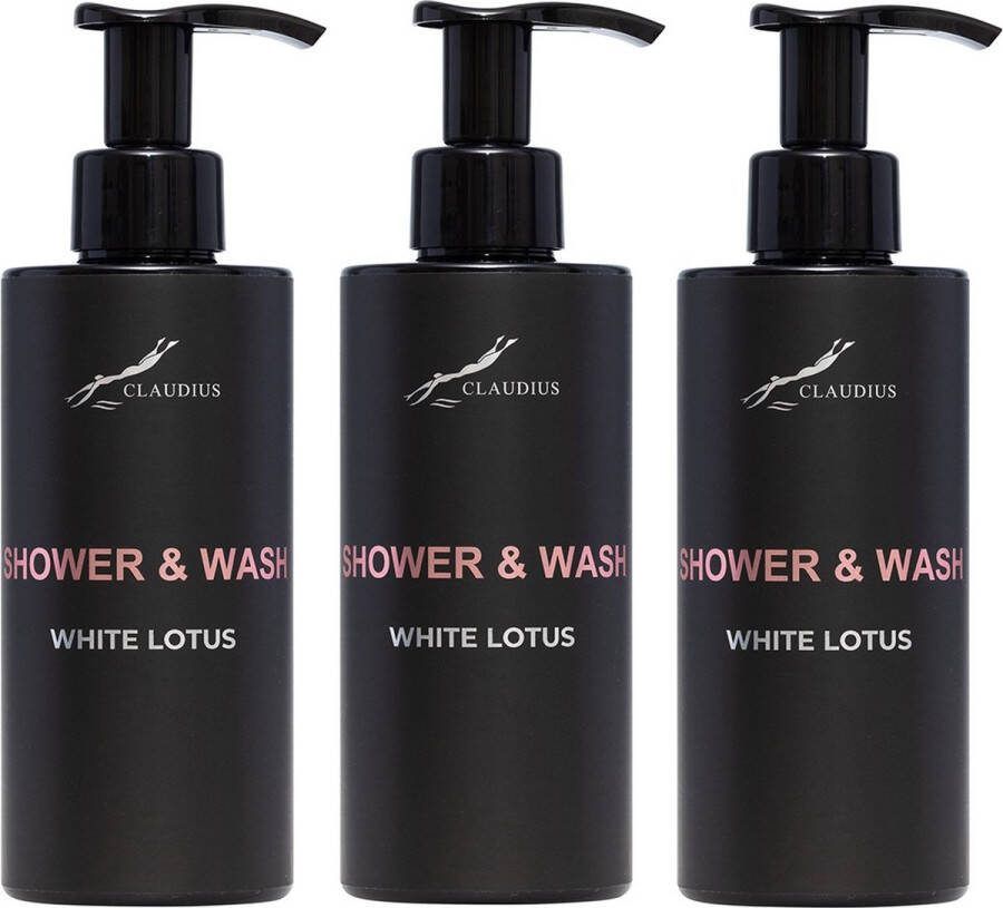 Claudius Cosmetics B.V. Shower & Wash White Lotus 300 ml met pomp zwarte fles set van 3 stuks Voordeelverpakking