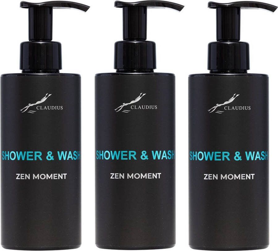 Claudius Cosmetics B.V. Shower & Wash Zen Moment 300 ml met pomp zwarte fles set van 3 stuks Voordeelverpakking