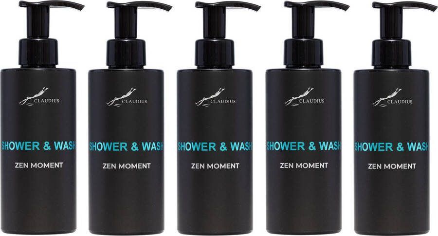 Claudius Cosmetics B.V. Shower & Wash Zen Moment 300 ml met pomp zwarte fles set van 5 stuks Voordeelverpakking