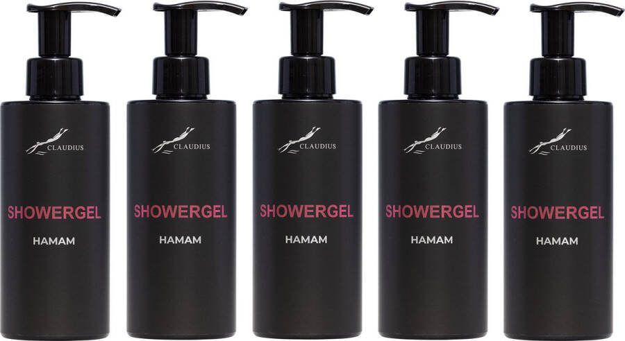 Claudius Cosmetics B.V. Showergel Hamam 300 ml met pomp zwarte fles set van 5 stuks Douchegel Voordeelverpakking