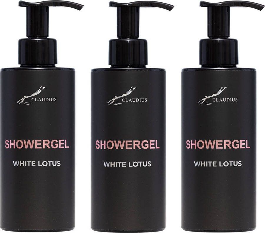 Claudius Cosmetics B.V. Showergel White Lotus 300 ml met pomp zwarte fles set van 3 stuks Douchegel Voordeelverpakking