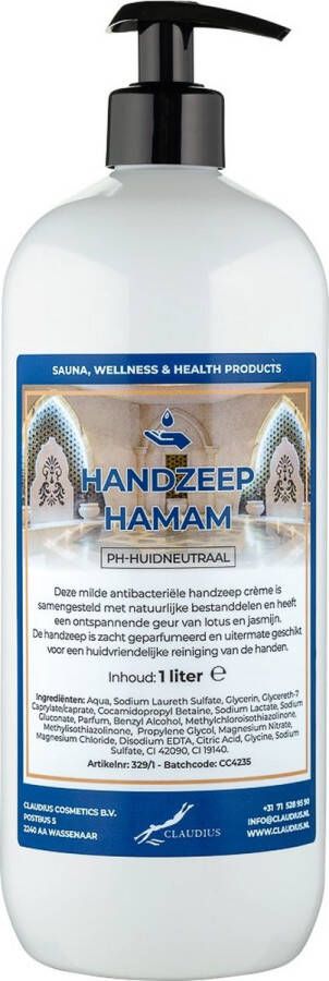 Claudius Cosmetics B.V. Vloeibare Handzeep Hamam 1 liter met gratis pomp