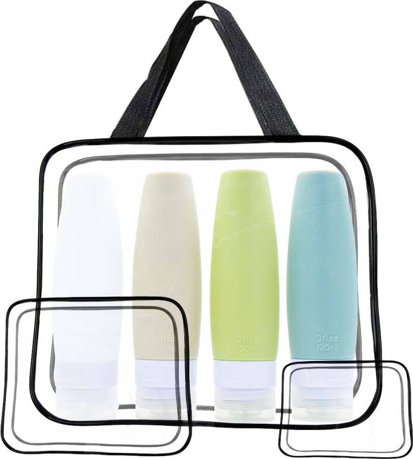 Clavercom Reisflesjes – Toilettas – Reisaccessoires – Duurzaam – Navulbaar – Reisset – Reisflesjes 100ml – Reisflesjes Handbagage – 7 delige