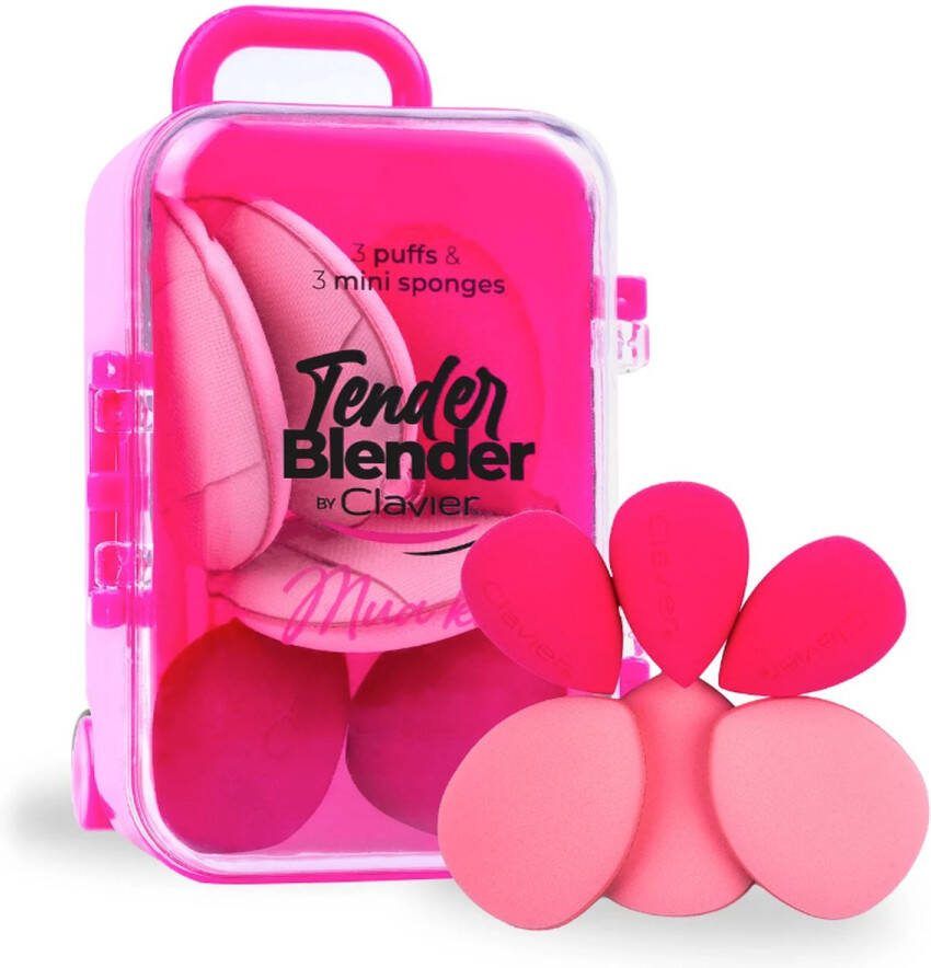 Clavier Beauty Blender & Powder Puff 6 Stuks Rose 3 x Mini Powder Puff en 3 x Mini Beauty Spons