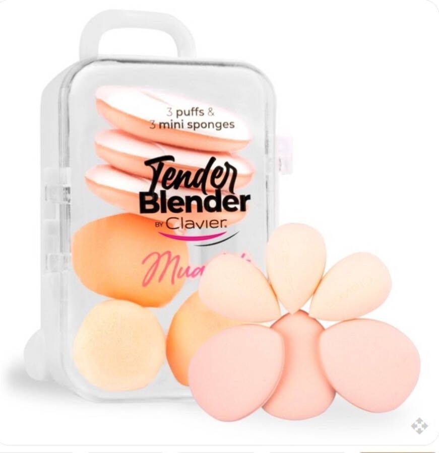 Clavier Beauty Blender & Powder Puff 6 Stuks Wit 3 x Mini Powder Puff en 3 x Mini Beauty Spons