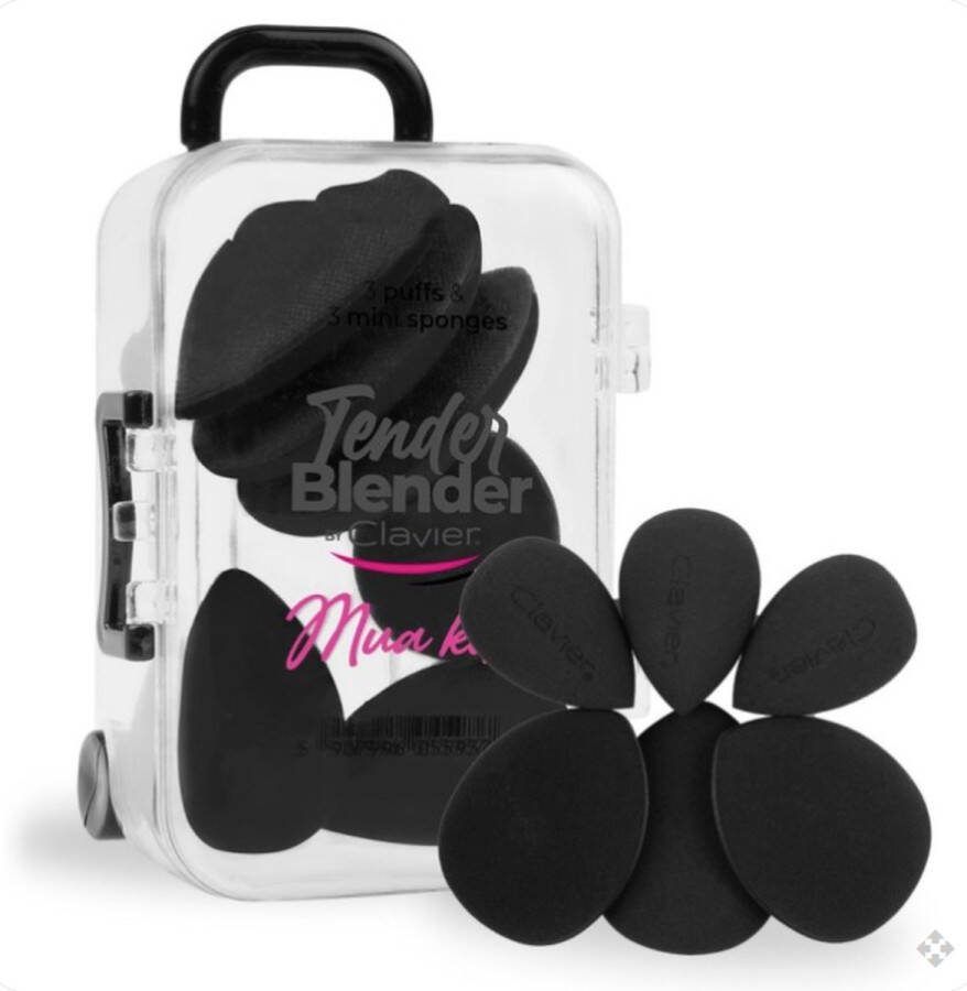 Clavier Beauty Blender & Powder Puff 6 Stuks Zwart- 3 x Mini Powder Puff en 3 x Mini Beauty Spons