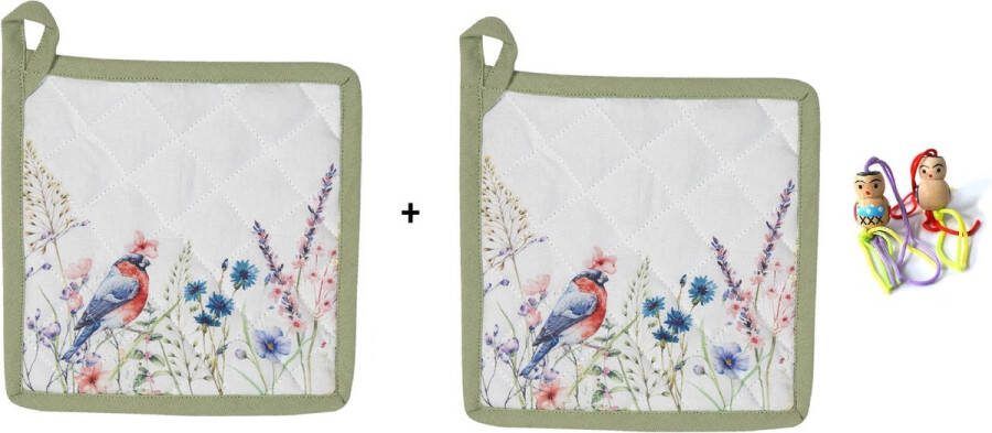 Clayre & Eef 2x Pannenlap vogels in zomertuin