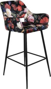 Clayre & Eef Barkruk 54x60x105 cm Zwart Rood Ijzer Textiel Vierkant Kruk Barstoel Hoge stoel