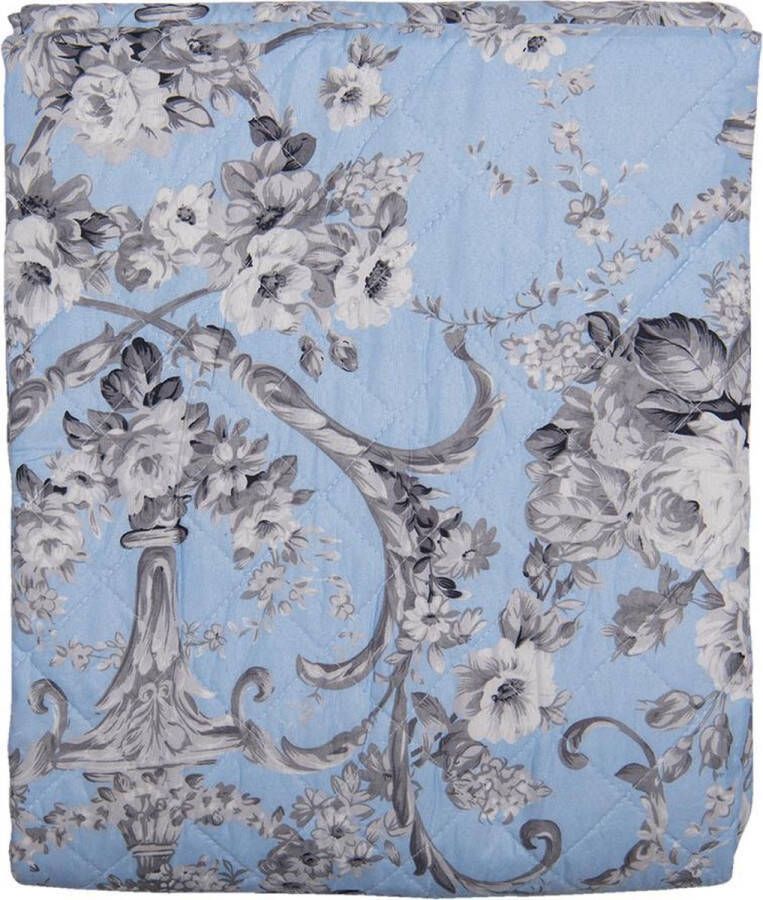 Clayre & Eef Bedsprei 140*220 cm Blauw Polyester Rechthoek Bloemen Sprei Plaid Deken