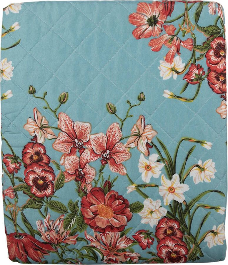 Clayre & Eef Bedsprei 140x220 cm Blauw Roze Katoen Polyester Rechthoek Bloemen Sprei Blauw Sprei