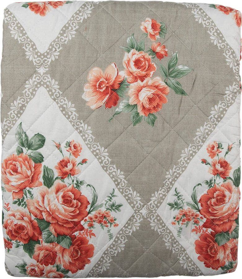 Clayre & Eef Bedsprei 140x220 cm Grijs Roze Katoen Polyester Rechthoek Bloemen Sprei Grijs Sprei
